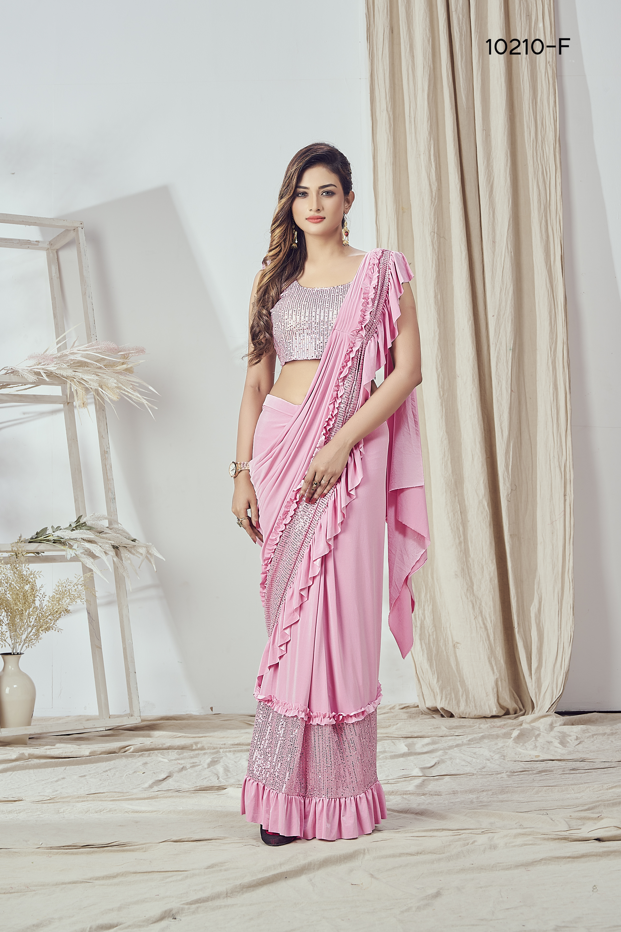 Stylish Imported Fabric Ready To Wear Saree With Heavy Sequince Blouse